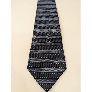 RBM Collection Men's‎ Tie Black Blue Geometric Pattern 100% Silk Handmade 59"